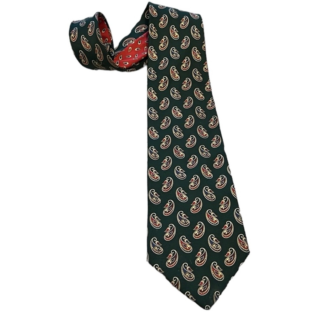 TOMMY HILFIGER VINTAGE ITALIAN SILK PAISLEY TIE GREEN RED MULTI MADE IN USA